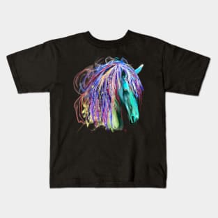 Colorful Rainbow Tribal Horse Head Art Design Kids T-Shirt